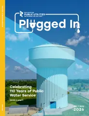 Cover of Rochester Public Utilities’ Plugged In newsletter for July/August 2026 featuring a large water tower.