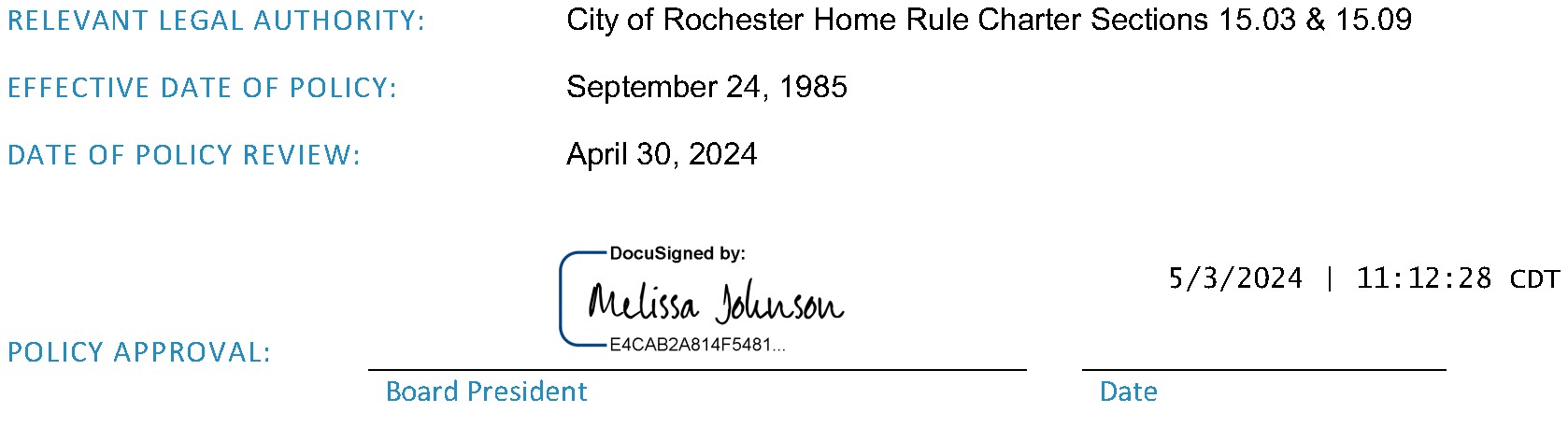 Signature of Melissa Graner Johnson, Board President